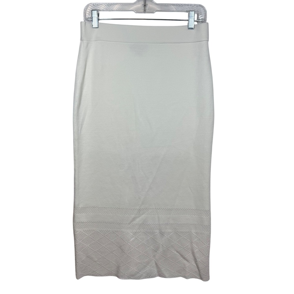 Eva Mendes New York & Company White Midi Skirt Knit Career Casual‎ Women's Sz M